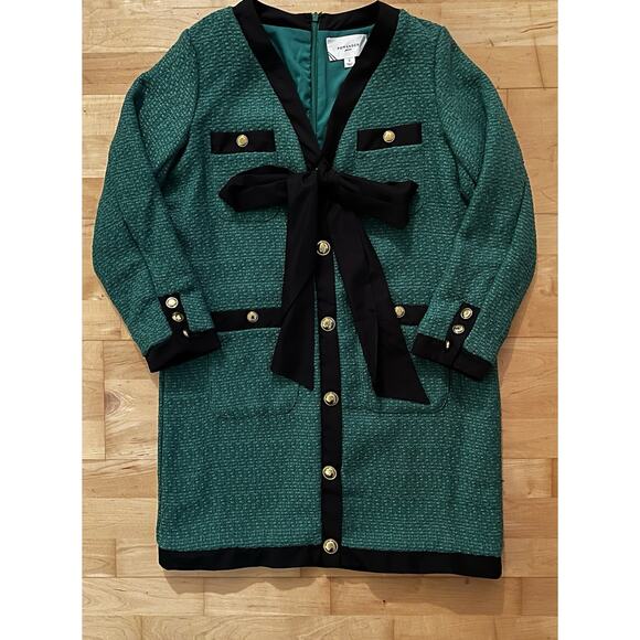 Pomander Place by Tuckernuck Green Coco Tweed Bow Dress Long Sleeve Small - Picture 2 of 4